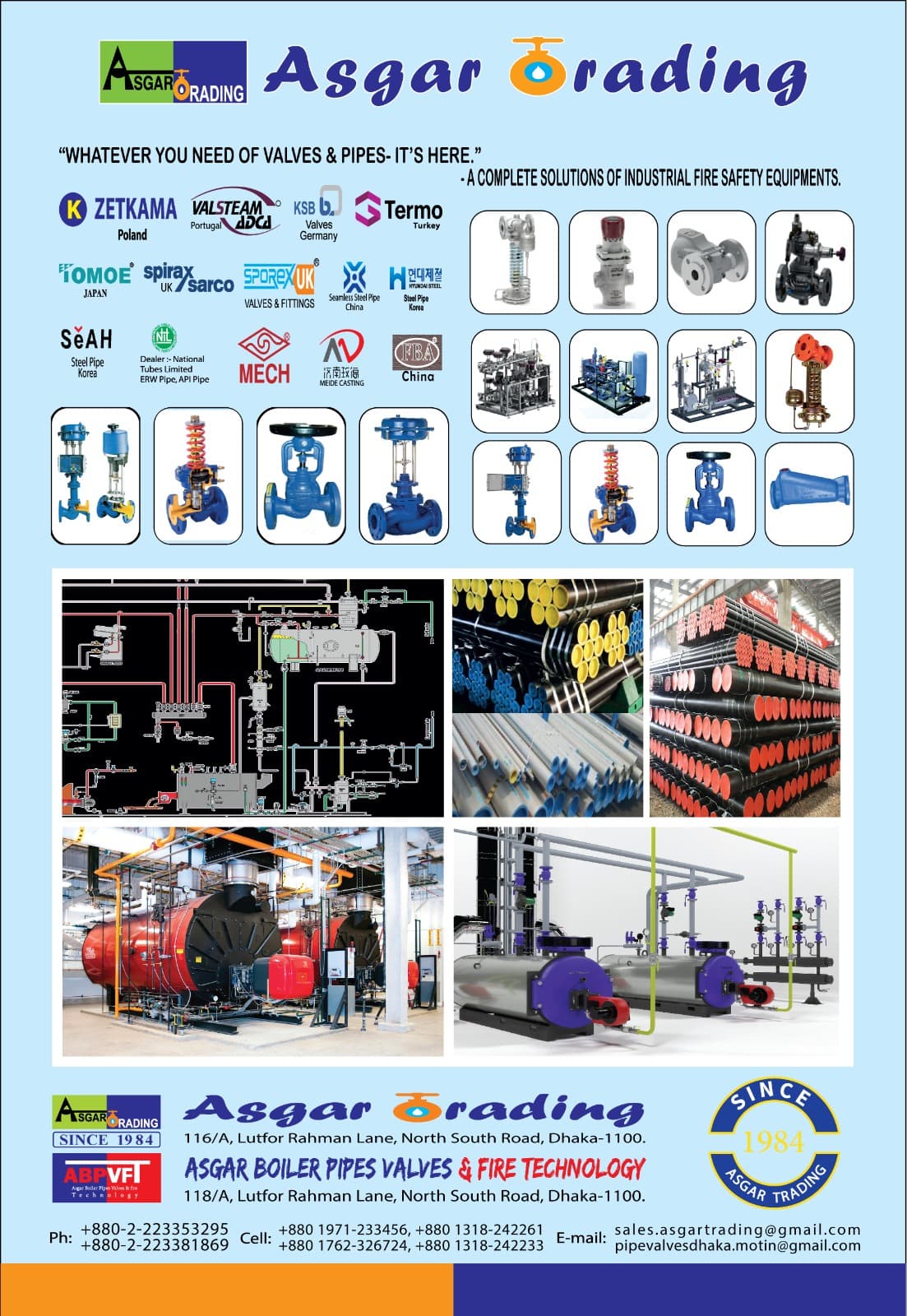 Asgar Trading catalogue page 2 — steel pipes & valves range